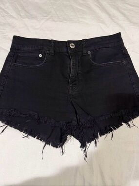 American Eagle Outfitters Black High-Waist Frayed Denim Shorts